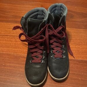 Womens Black and Red Lace-Up Boots